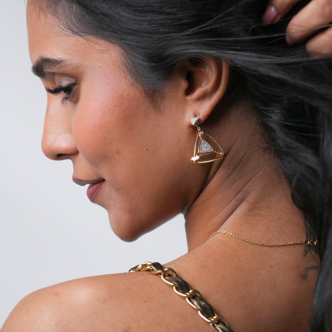 3 Space Collection Dangling Earrings (Gold & Diamond - 18kt)
