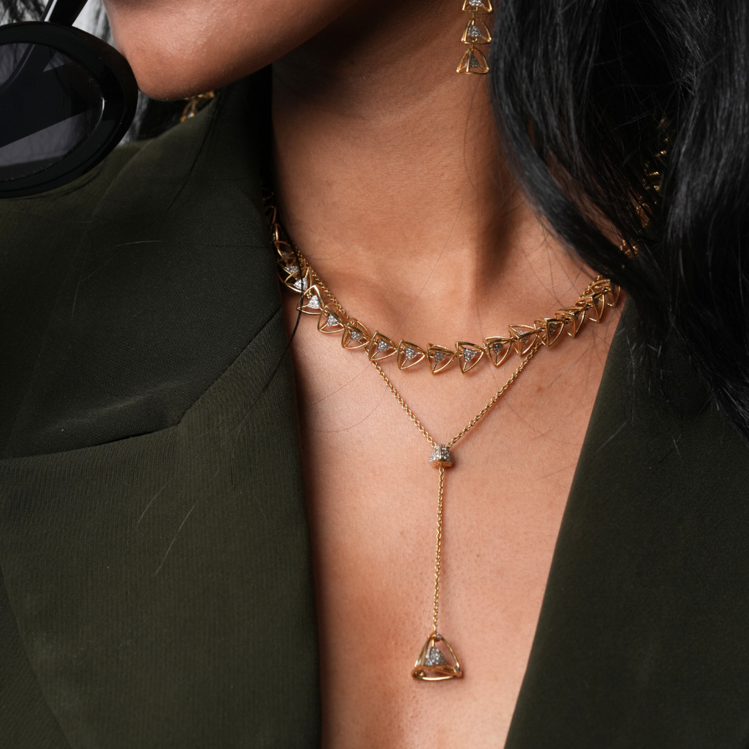 3 Space Collection Necklace Y-Shaped (Gold & Diamond - 18kt)