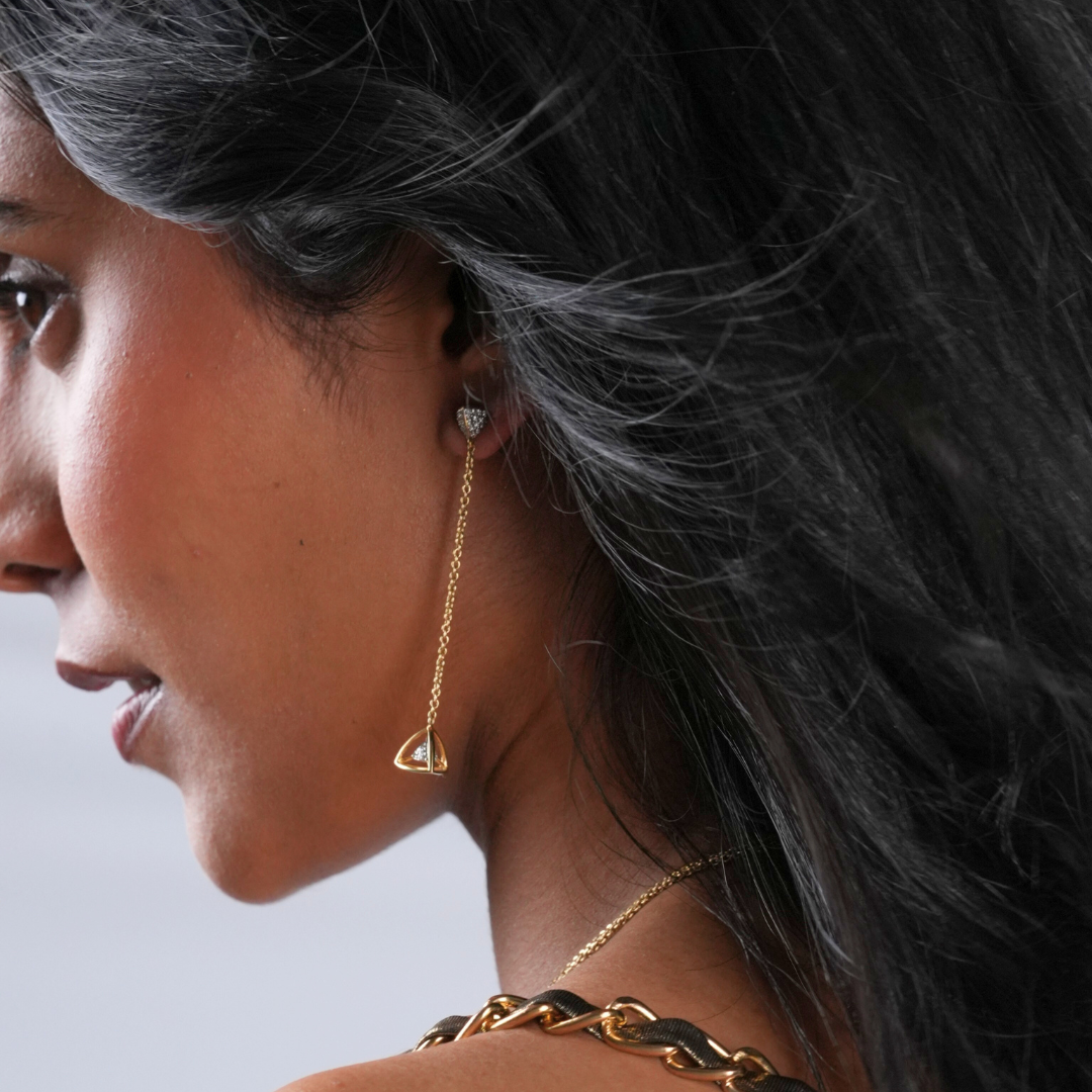 3 Space Collection Shoulder-Duster Earring (Gold & Diamond - 18kt)