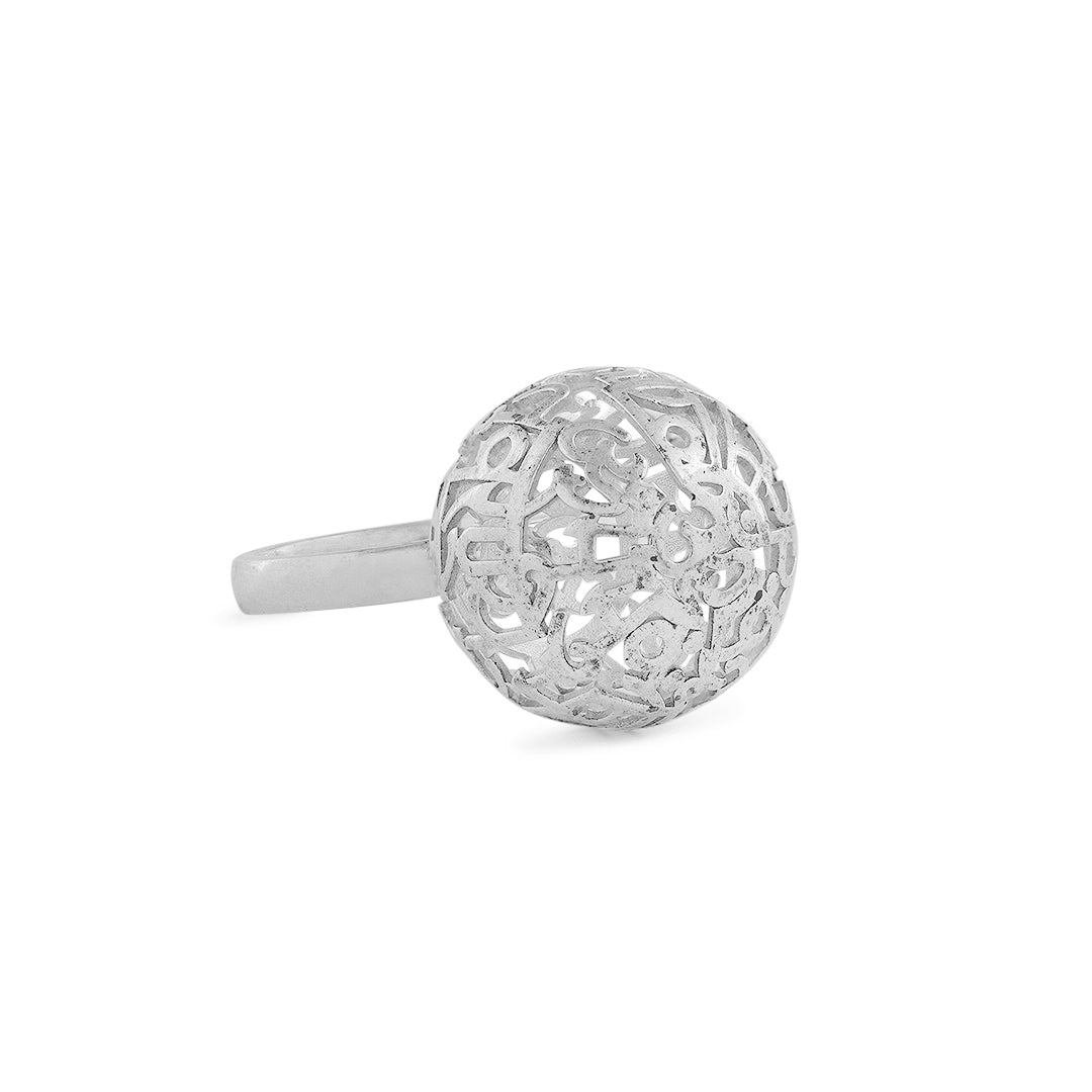 Gayatri Mantra Globe Ring (Large-Silver)