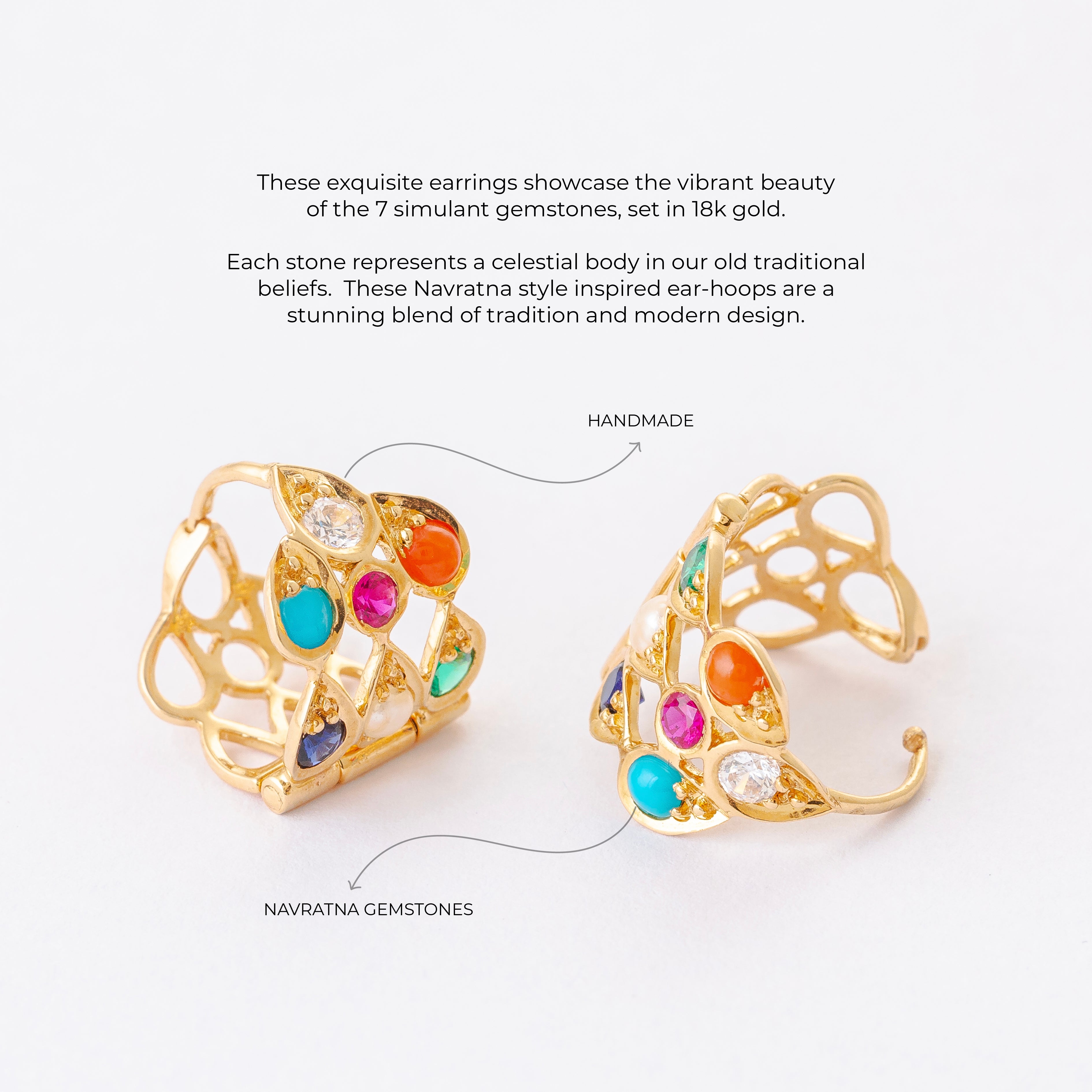 Mallika Rani Small Earhoops (18k Yelllow Gold With Real Gemstones)