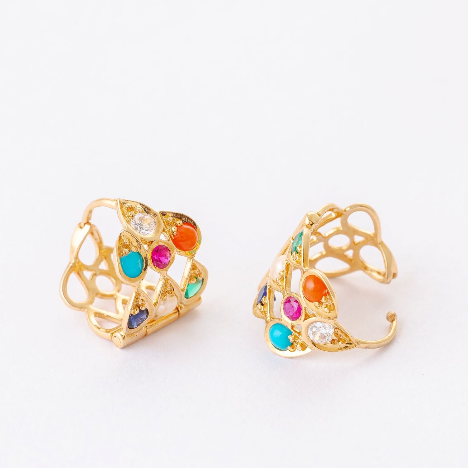 Mallika Rani Small Earhoops (18k Yelllow Gold With Real Gemstones)