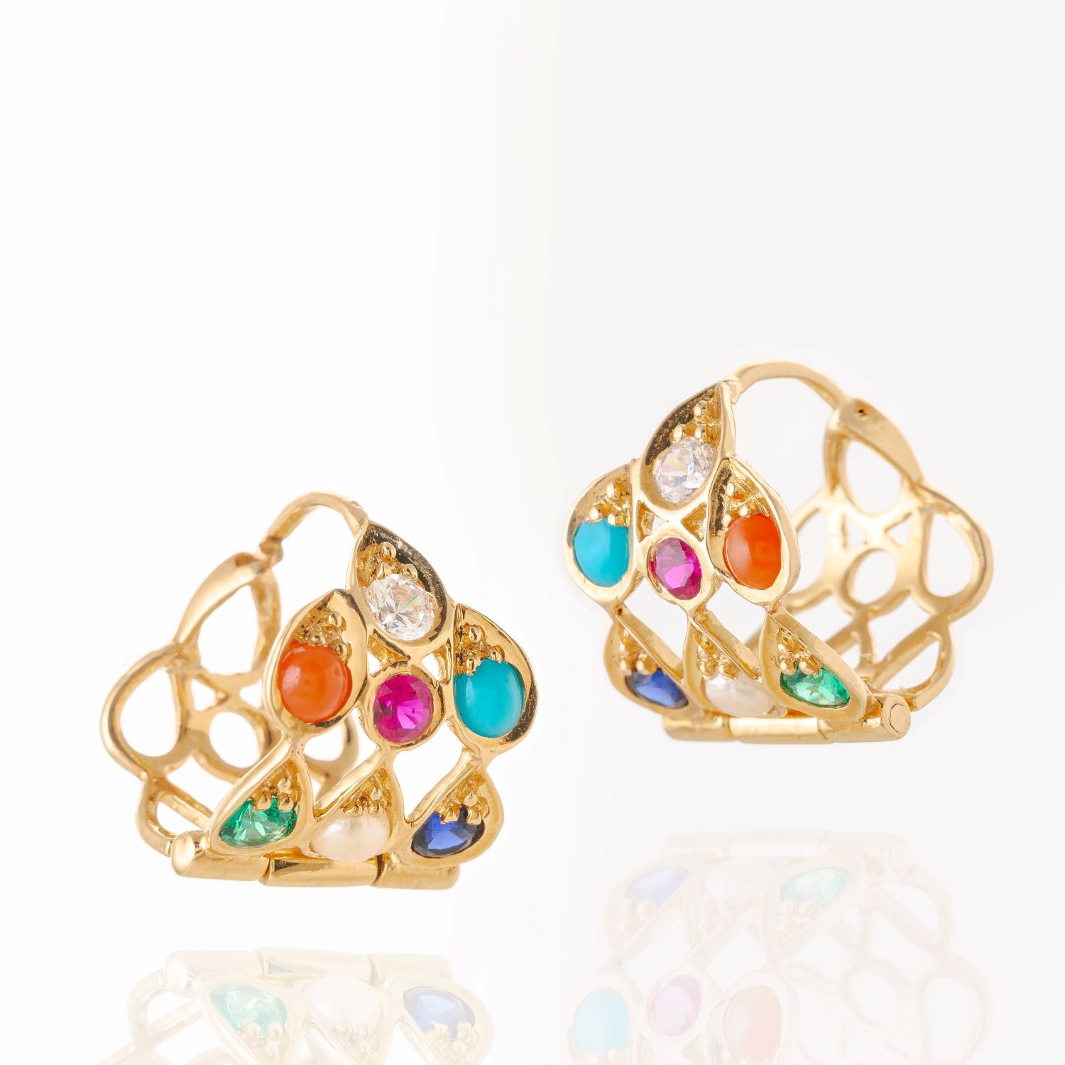 Mallika Rani Small Earhoops (18k Yelllow Gold With Real Gemstones)