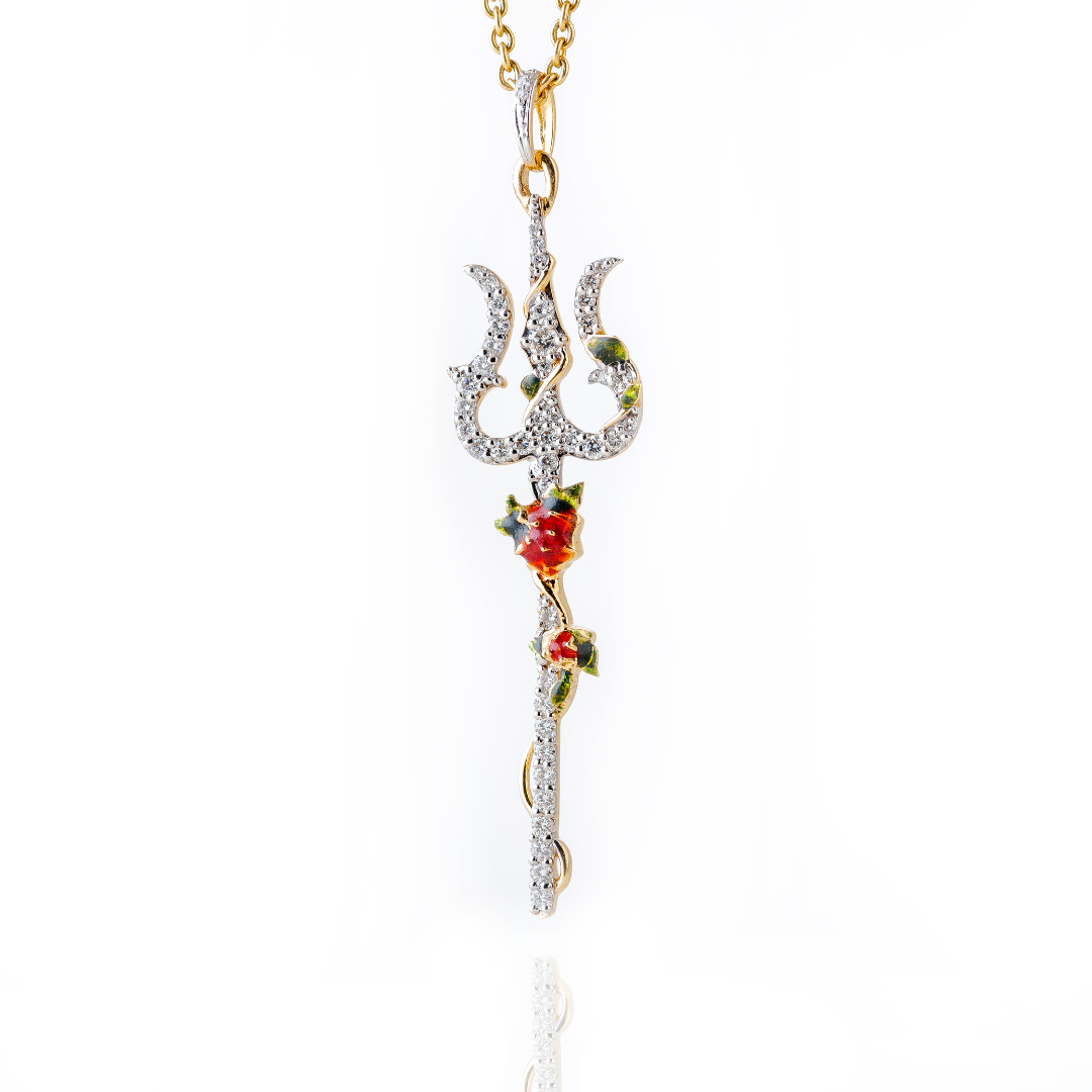 Floral Enamel Trishul Pendant (Gold 18kt)