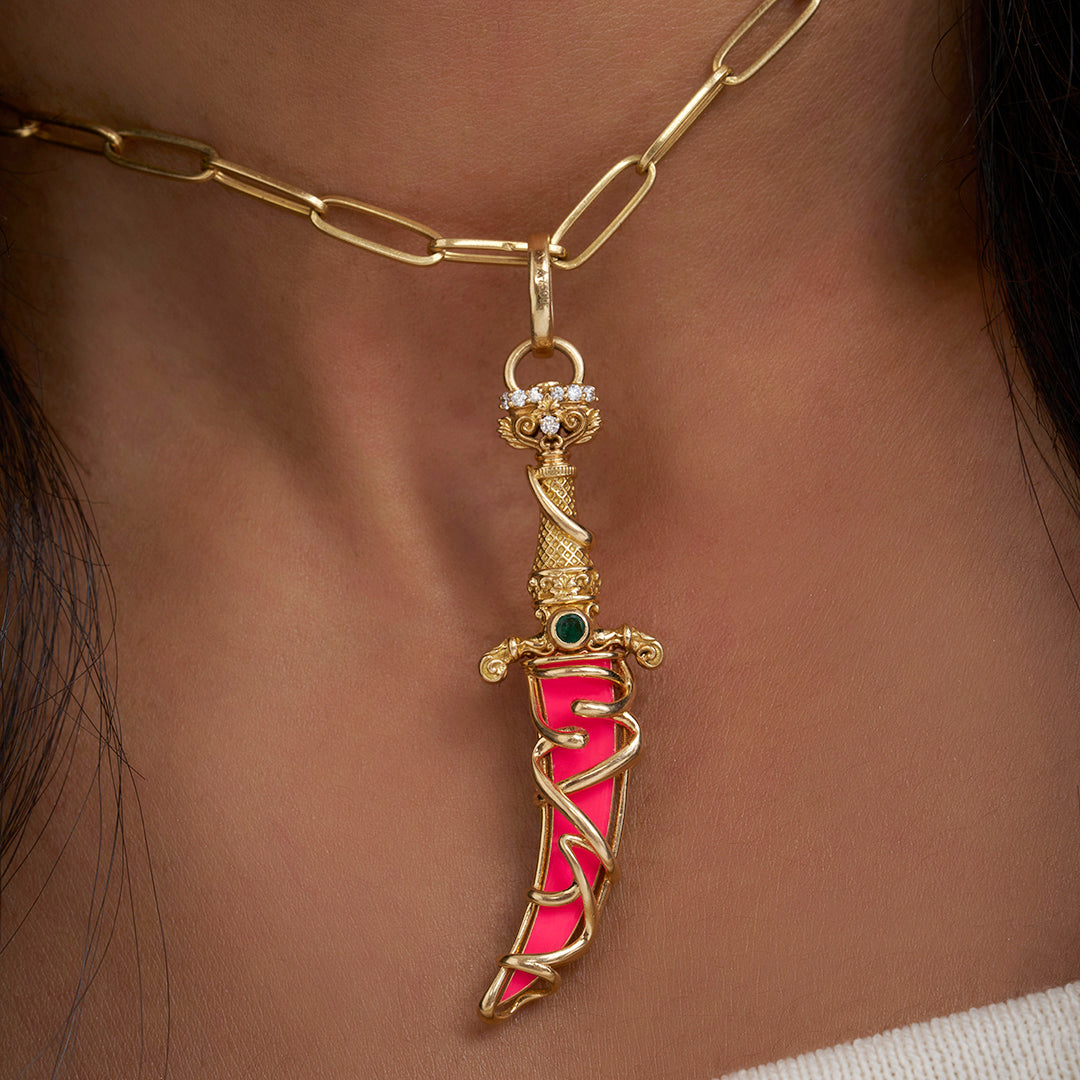 Kirpan Inspired Pendant (Gold-Pink & Green)