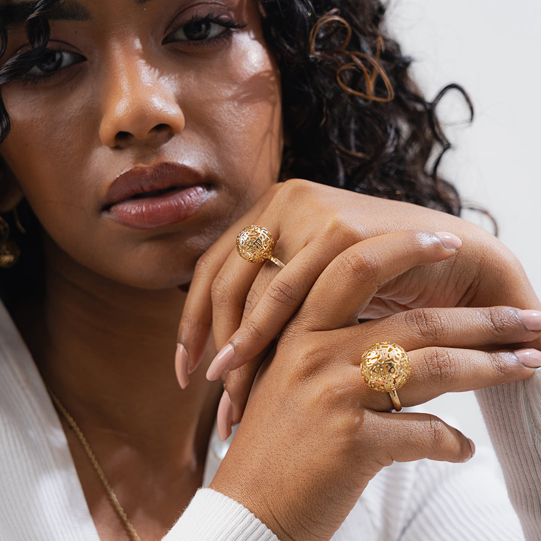 Gayatri Mantra Globe Ring (Small-Gold)