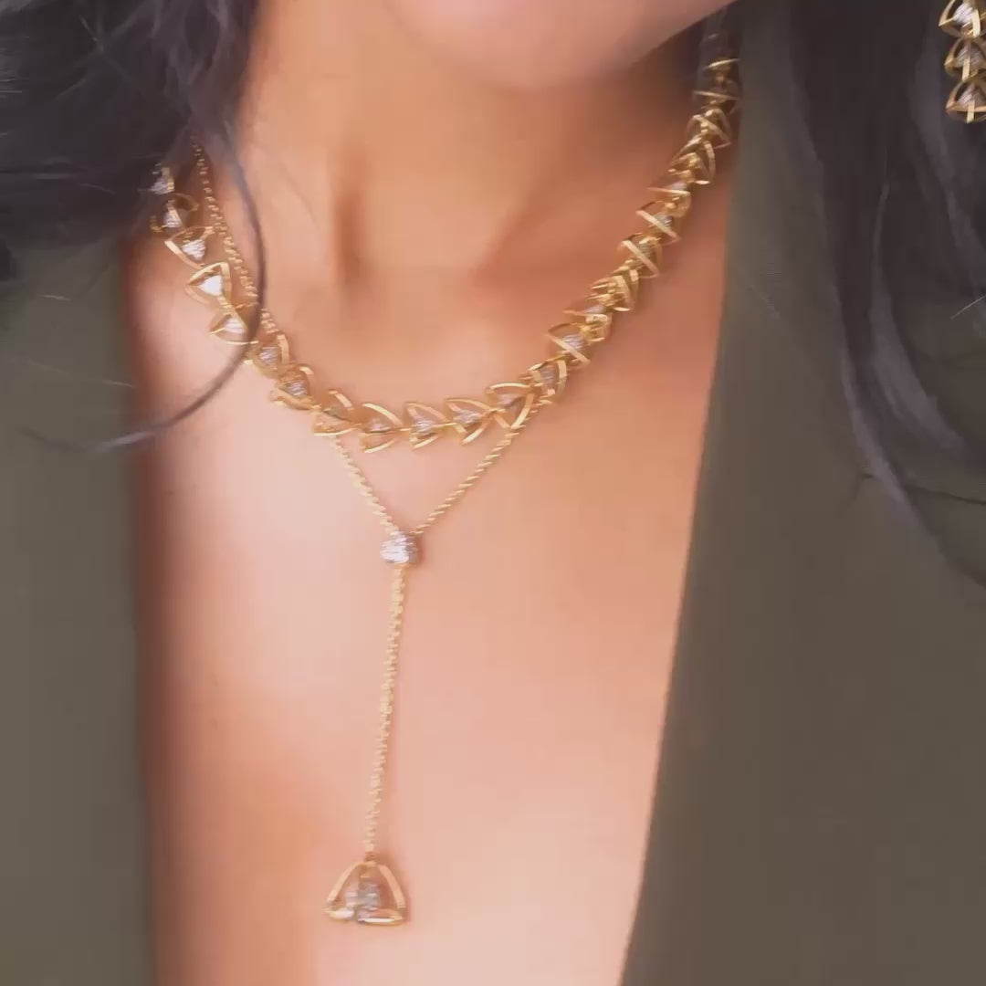 3 Space Collection Necklace Y-Shaped (Gold & Diamond - 18kt)