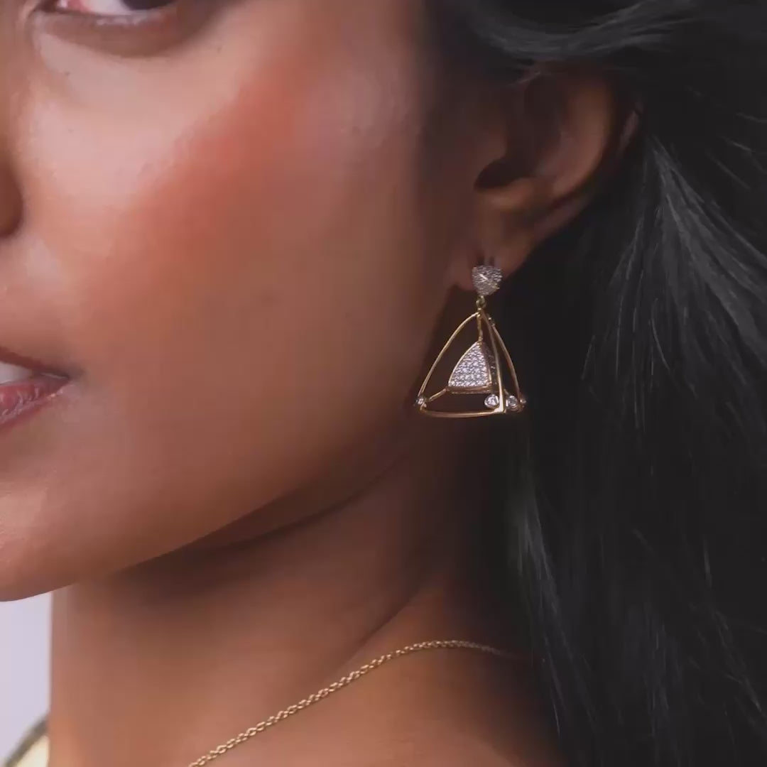 3 Space Collection Dangling Earrings (Gold & Diamond - 18kt)