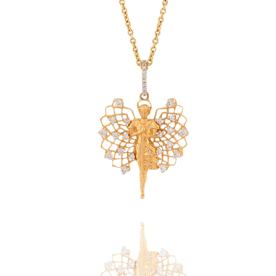 Angel locket inspired by Arch Angel Micheal (18k Gold and Diamond-Pendant)