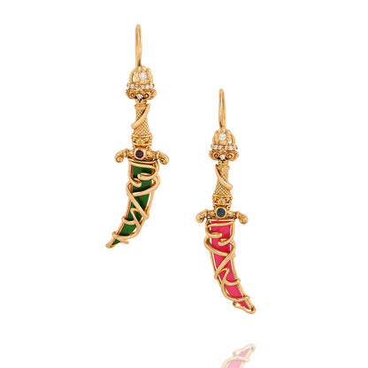 Kirpan Inspired Earrings (Gold &amp; Diamonds)