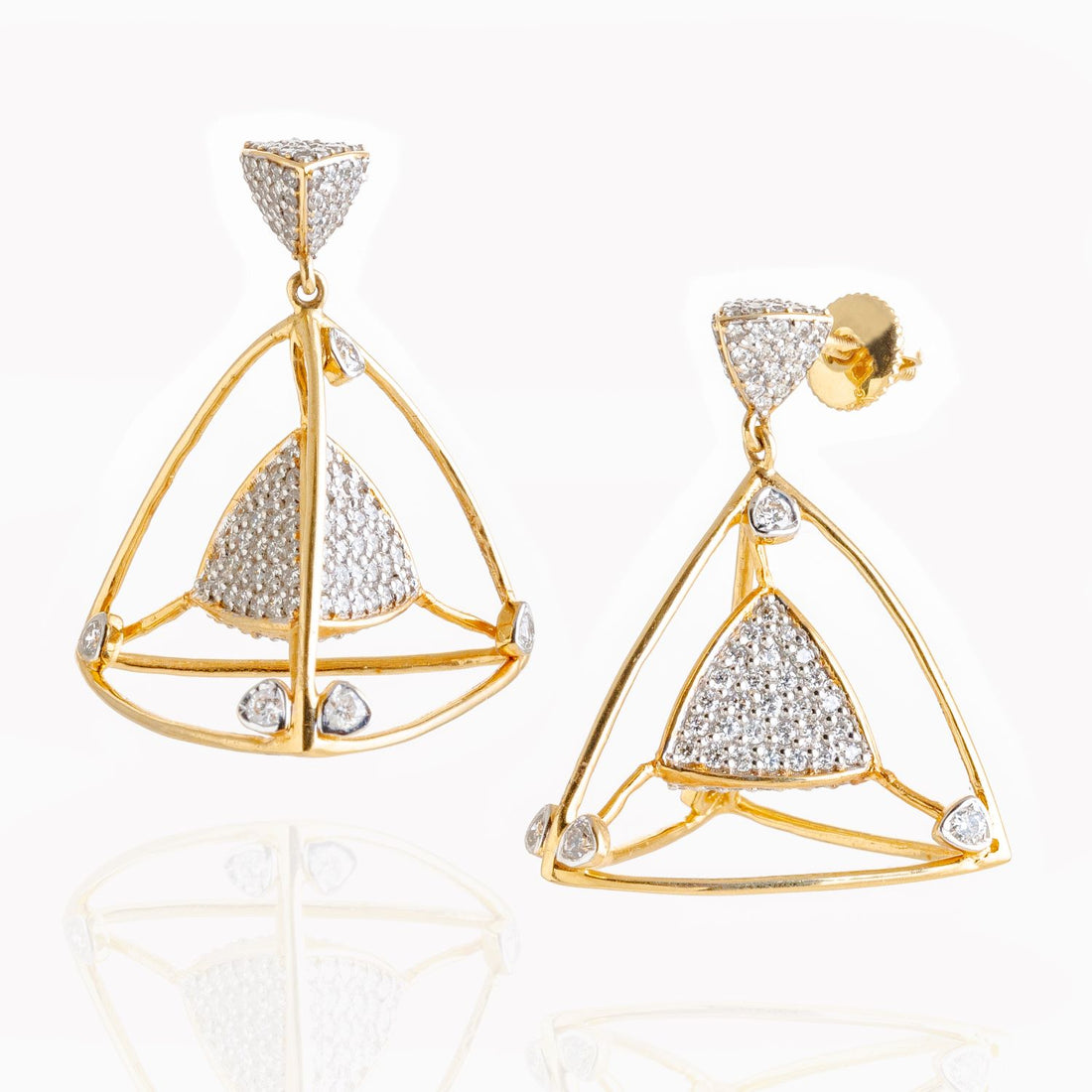 3 Space Collection Dangling Earrings (Gold &amp; Diamond - 18kt)