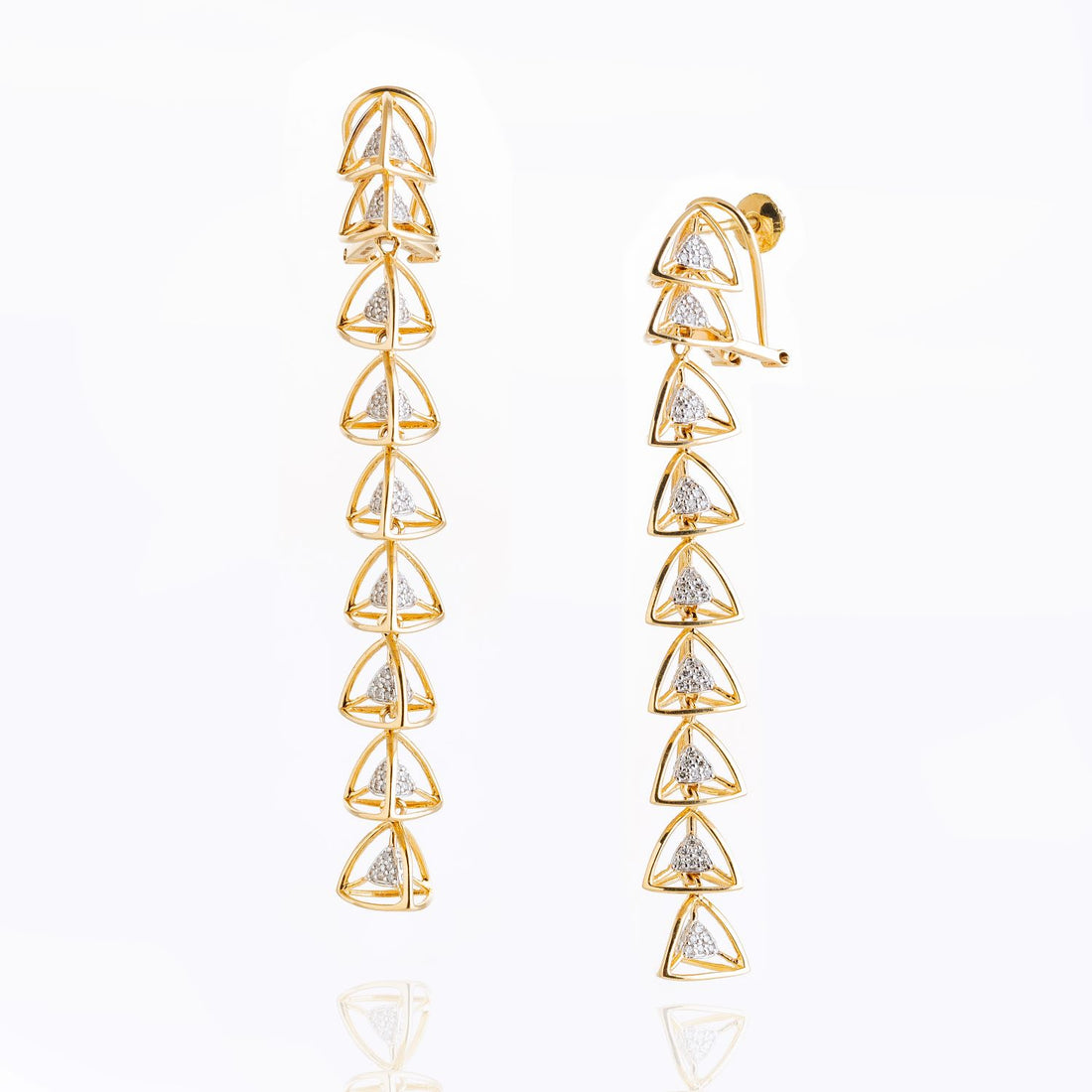 3 Space Collection Earrings Omega Clasp (Gold &amp; Diamond - 18kt)