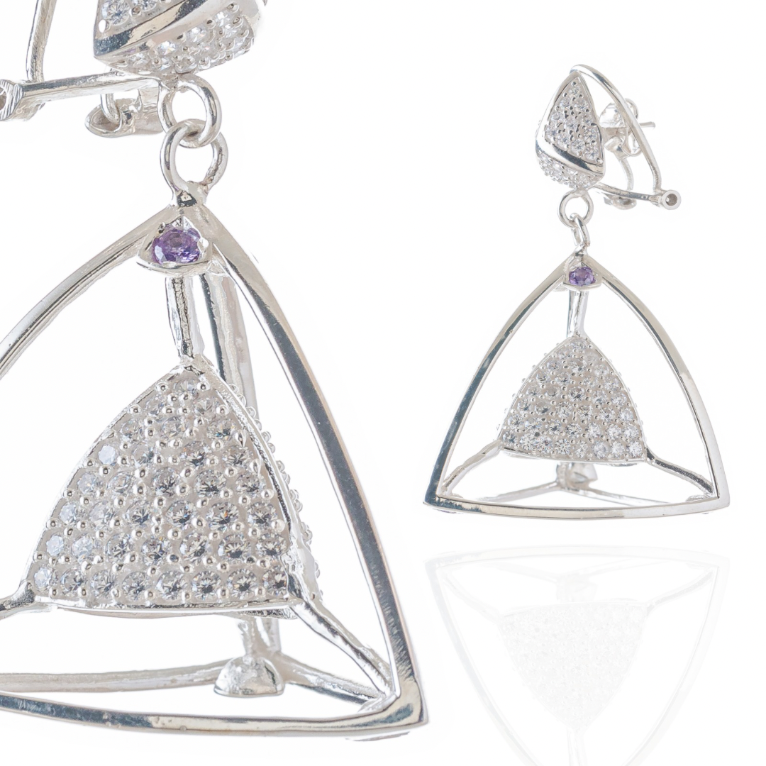 3 Space Galactic Halo Drop Earrings (925 Sterling Silver)