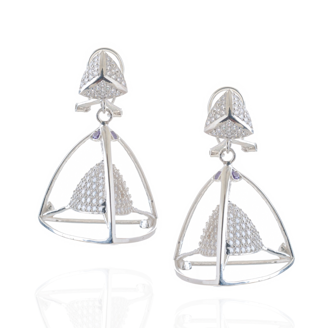 3 Space Galactic Halo Drop Earrings (925 Sterling Silver)
