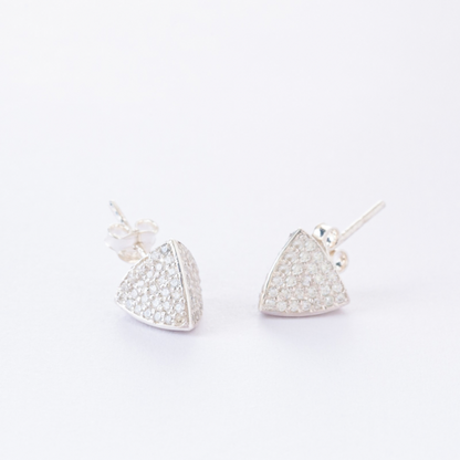 3 Space Pyramid Shine Large Ear Studs (925 Sterling Silver)