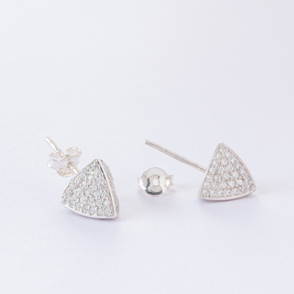3 Space Pyramid Shine Large Ear Studs (925 Sterling Silver)