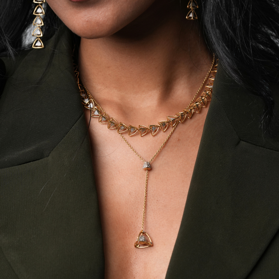 3 Space Collection Necklace (Gold &amp; Diamond - 18kt)