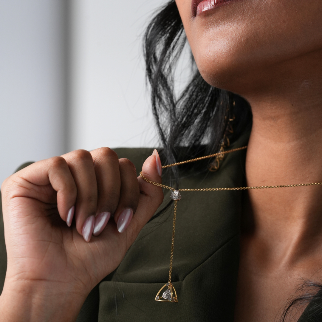 3 Space Collection Necklace Y-Shaped (Gold &amp; Diamond - 18kt)