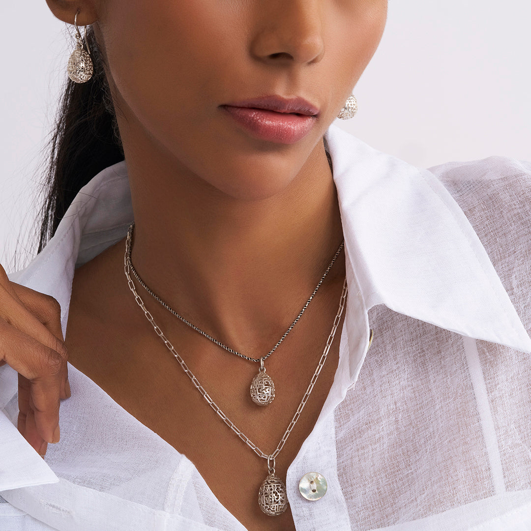 Gayatri Mantra Egg  ( Pendant-Large-Silver)