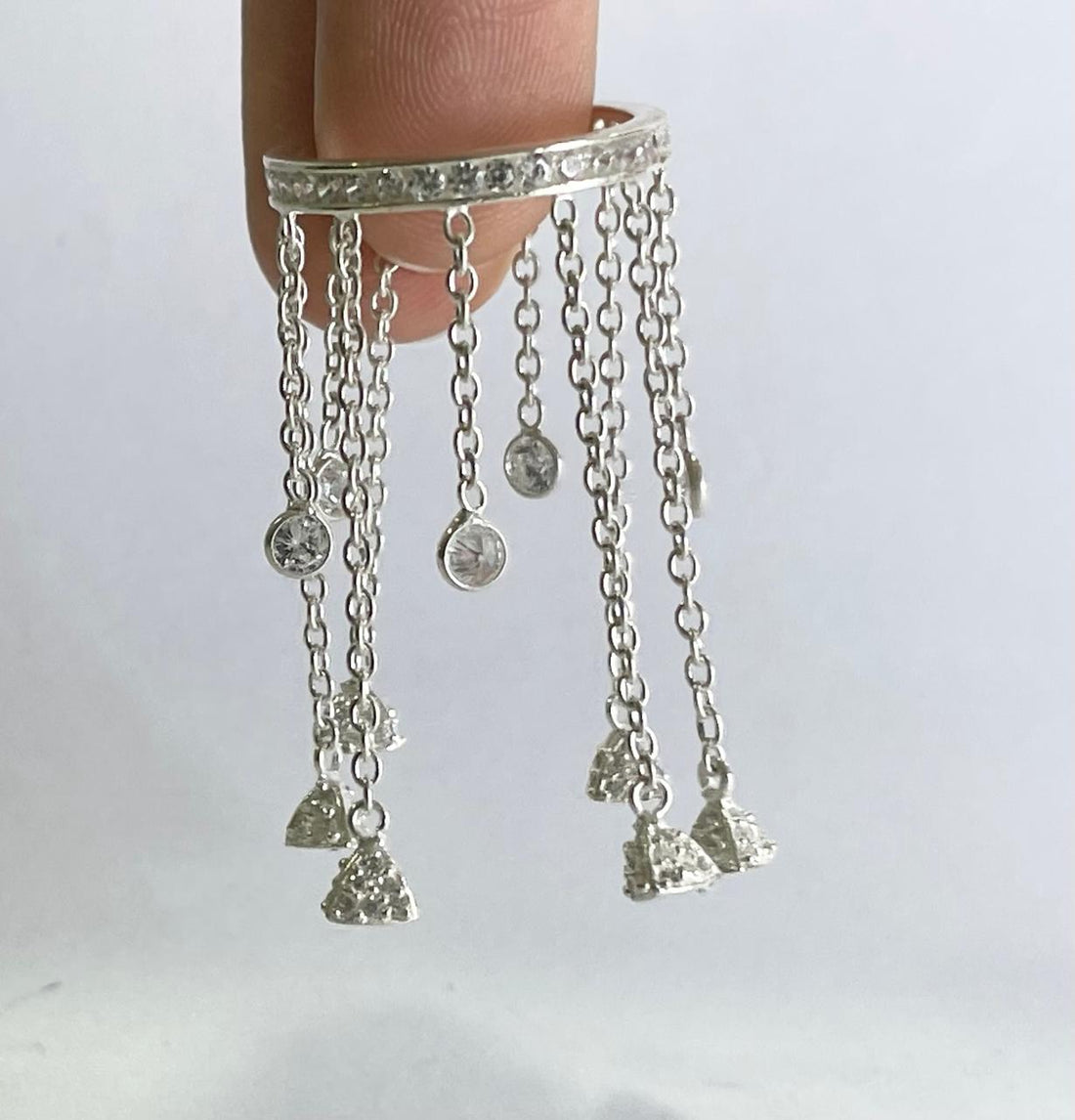 3 Space Celestia Drizzle Ring (925 Sterling Silver) Size - US6.5
