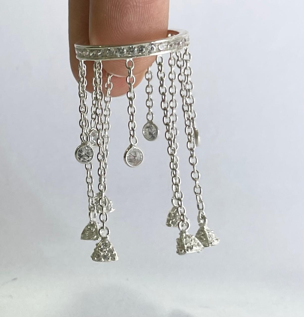 3 Space Celestia Drizzle Ring (925 Sterling Silver) Size - US6.5