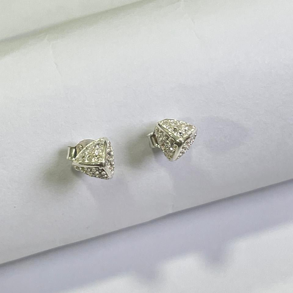 3 Space Pyramid Shine Small Ear Studs (925 Sterling Silver)