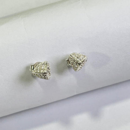 3 Space Pyramid Shine Small Ear Studs (925 Sterling Silver)
