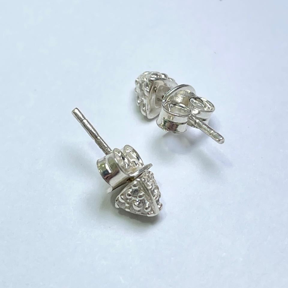 3 Space Pyramid Shine Small Ear Studs (925 Sterling Silver)