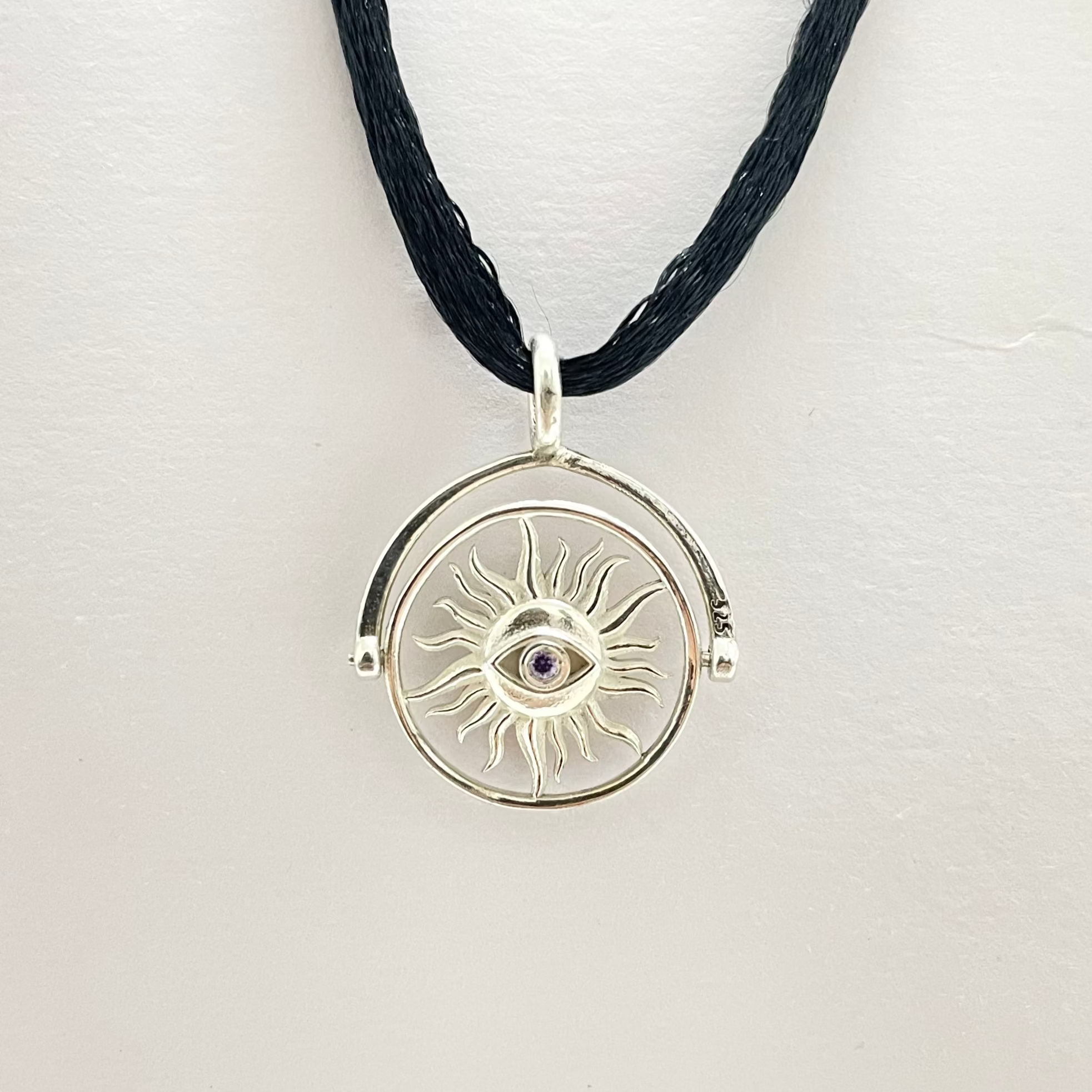 Evil Eye / Om Sun Rotating Pendant (Sterling Silver 925)