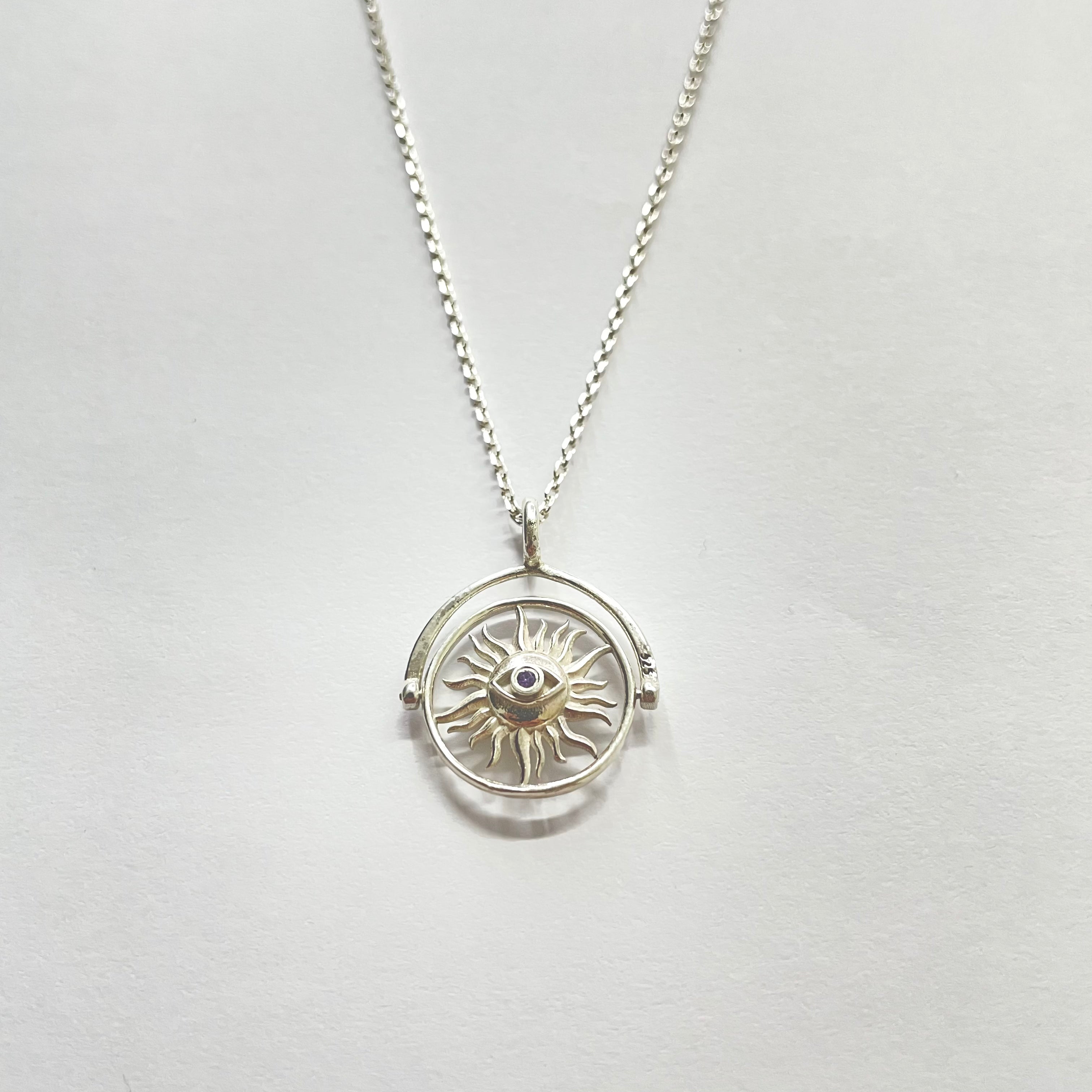 Evil Eye / Om Sun Rotating Pendant (Sterling Silver 925)