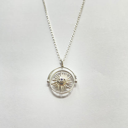 Evil Eye / Om Sun Rotating Pendant (Sterling Silver 925)