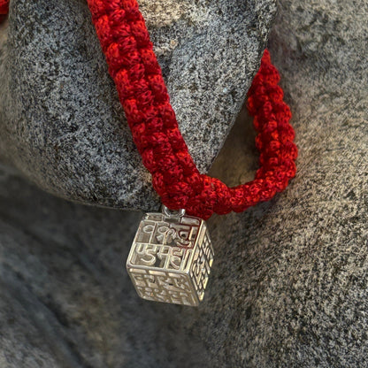 Ganesh Mantra Cube Pendant (925 Sterling Silver) (vakratuṇḍa prayer)