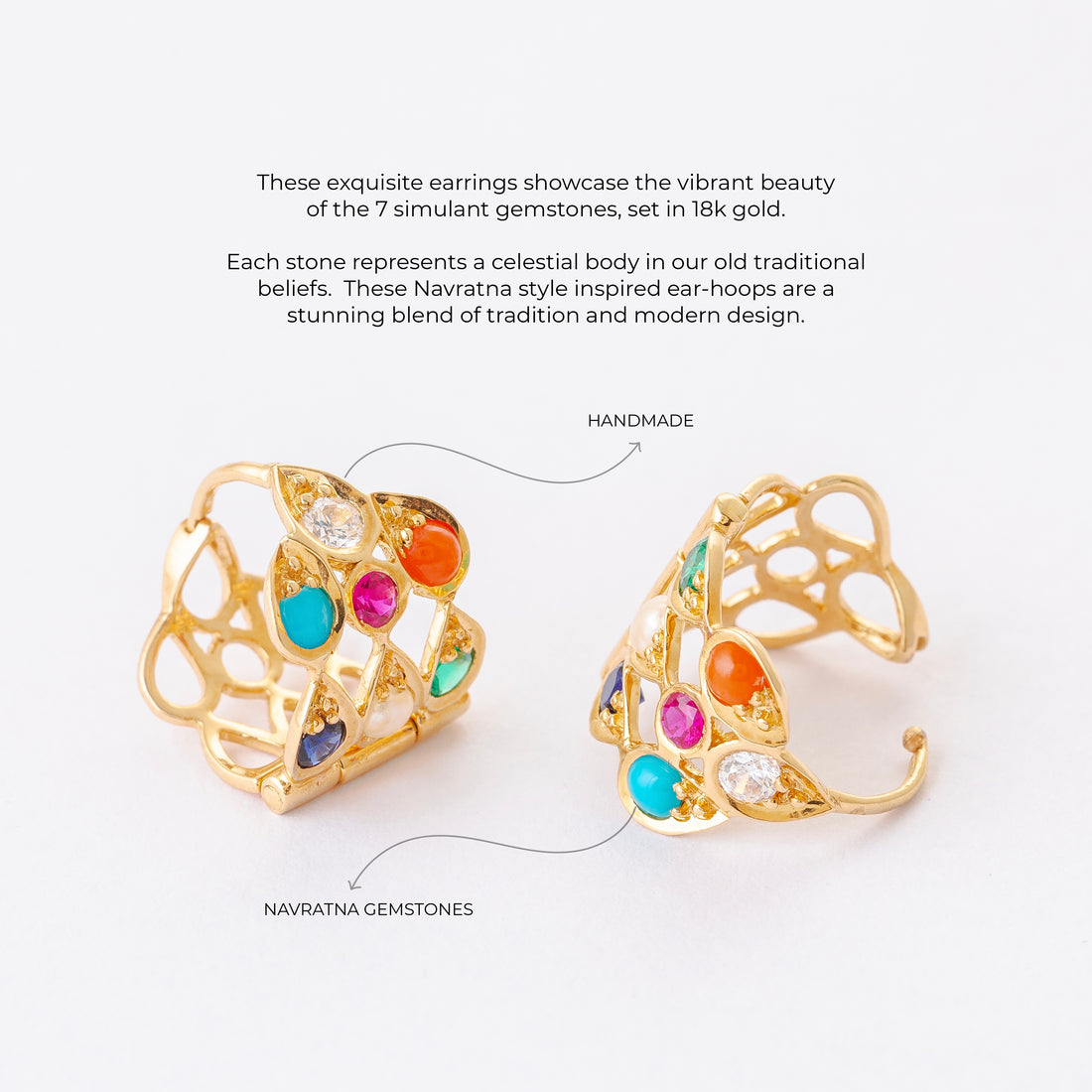 Mallika Rani Earhoops (18k Yelllow Gold With Simulant Gemstones)