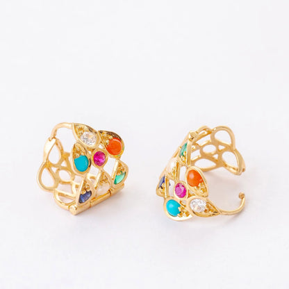 Mallika Rani Earhoops (18k Yelllow Gold With Natural Gems)