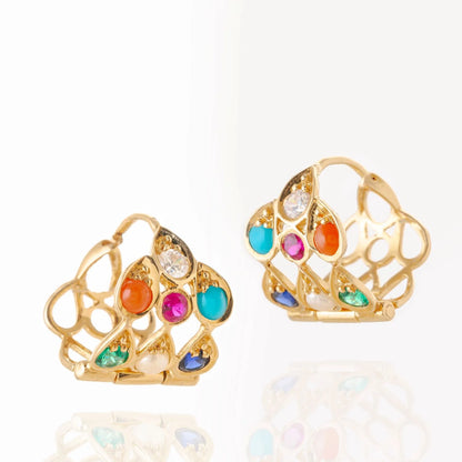 Mallika Rani Earhoops (18k Yelllow Gold With Natural Gems)