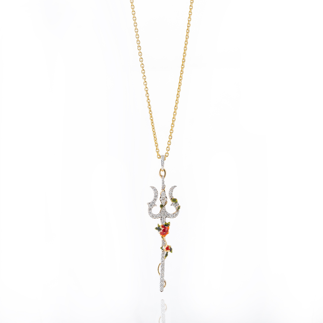 Floral Enamel Trishul Pendant (Gold 18kt)