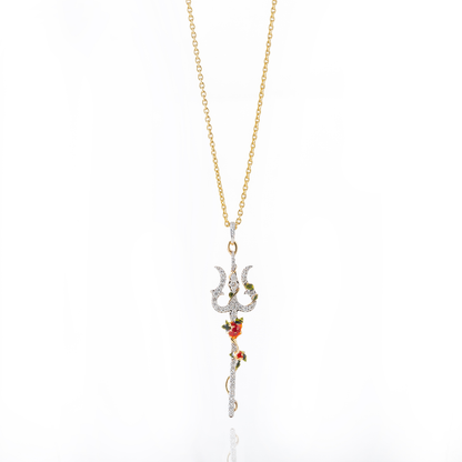 Floral Enamel Trishul Pendant (Gold 18kt)