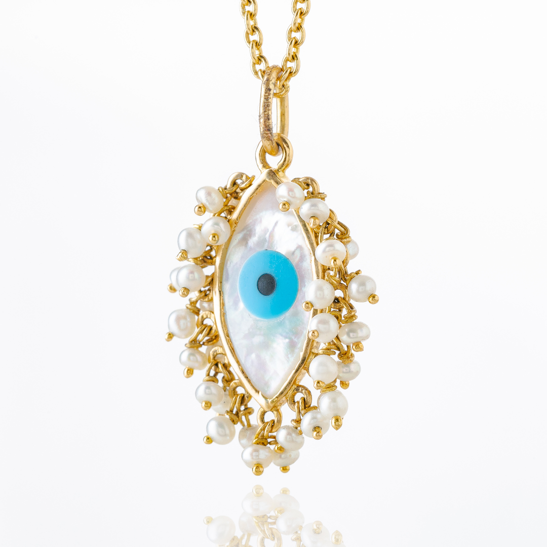 Evil Eye Pendant With Fresh Water Pearls (18k-Gold)