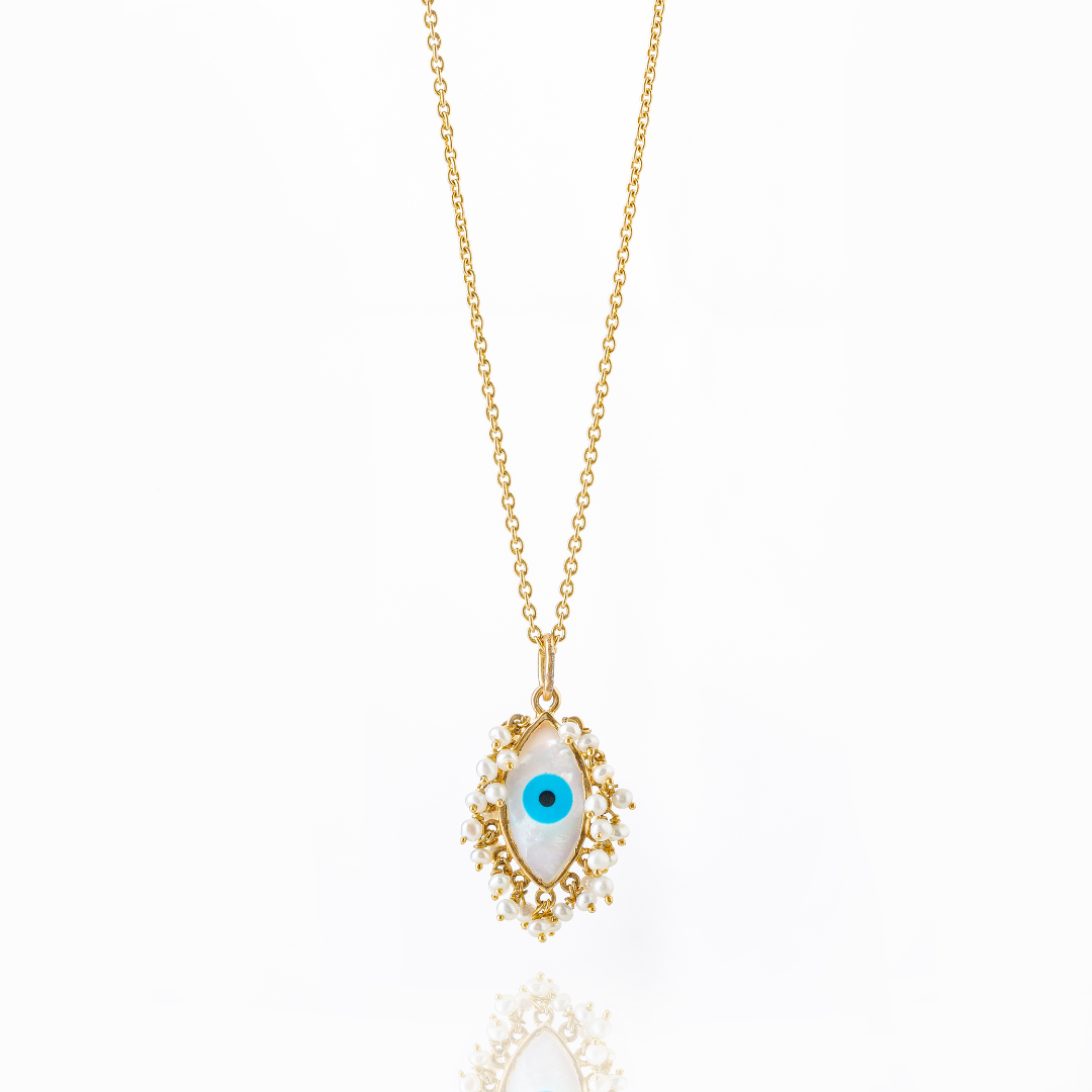 Evil Eye Pendant With Fresh Water Pearls (18k-Gold)