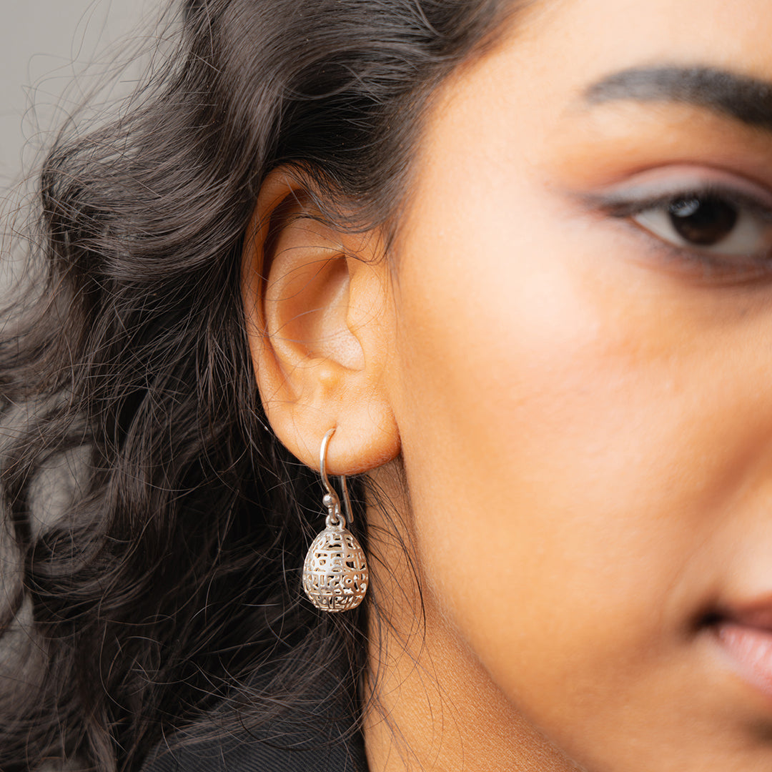 Gayatri Mantra Egg Earring  (Small-Silver)