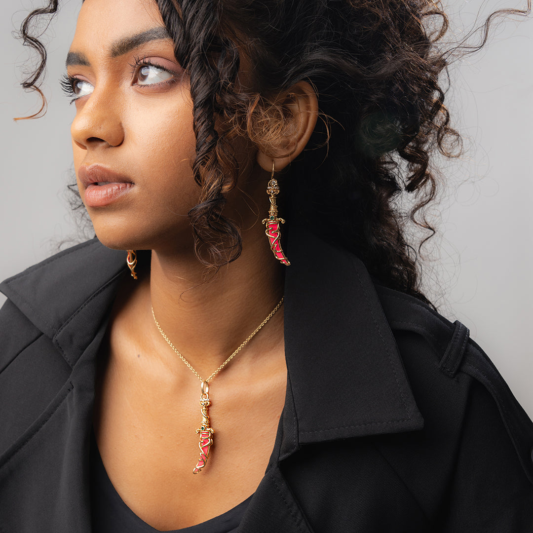 Kirpan Inspired Earrings (Gold &amp; Diamonds)