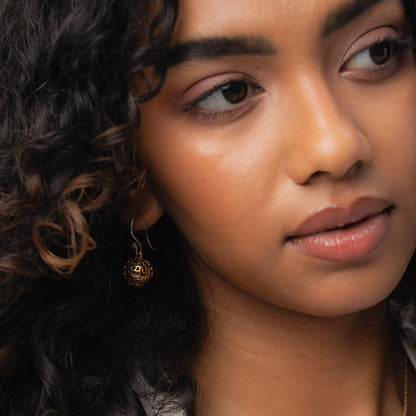 Gayatri Mantra Globe Earrings (Small -Gold)