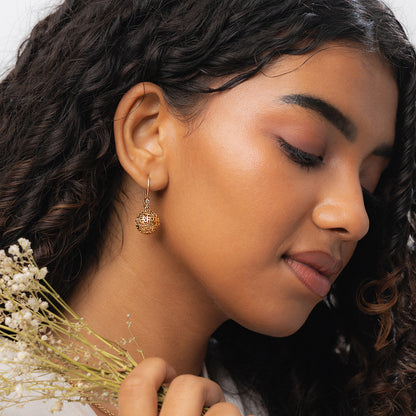 Gayatri Mantra Globe Earrings (Small -Gold)