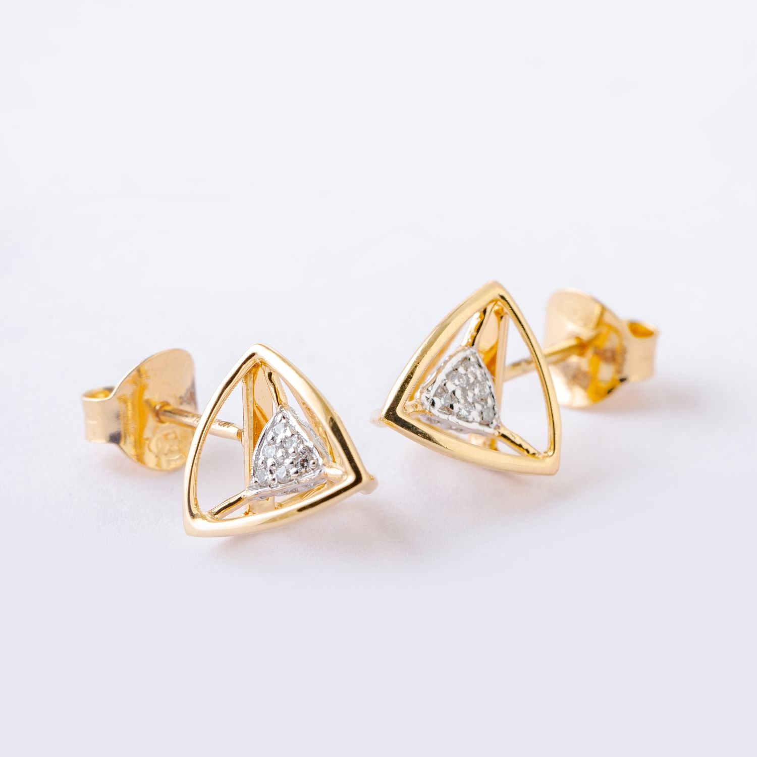3 Space Collection Framed Ear Studs (Gold &amp; Diamond - 18kt)