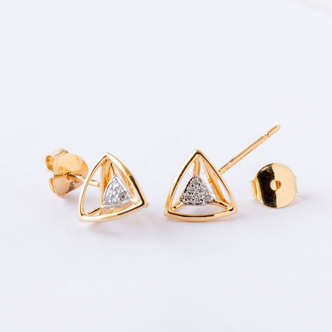 3 Space Collection Framed Ear Studs (Gold &amp; Diamond - 18kt)