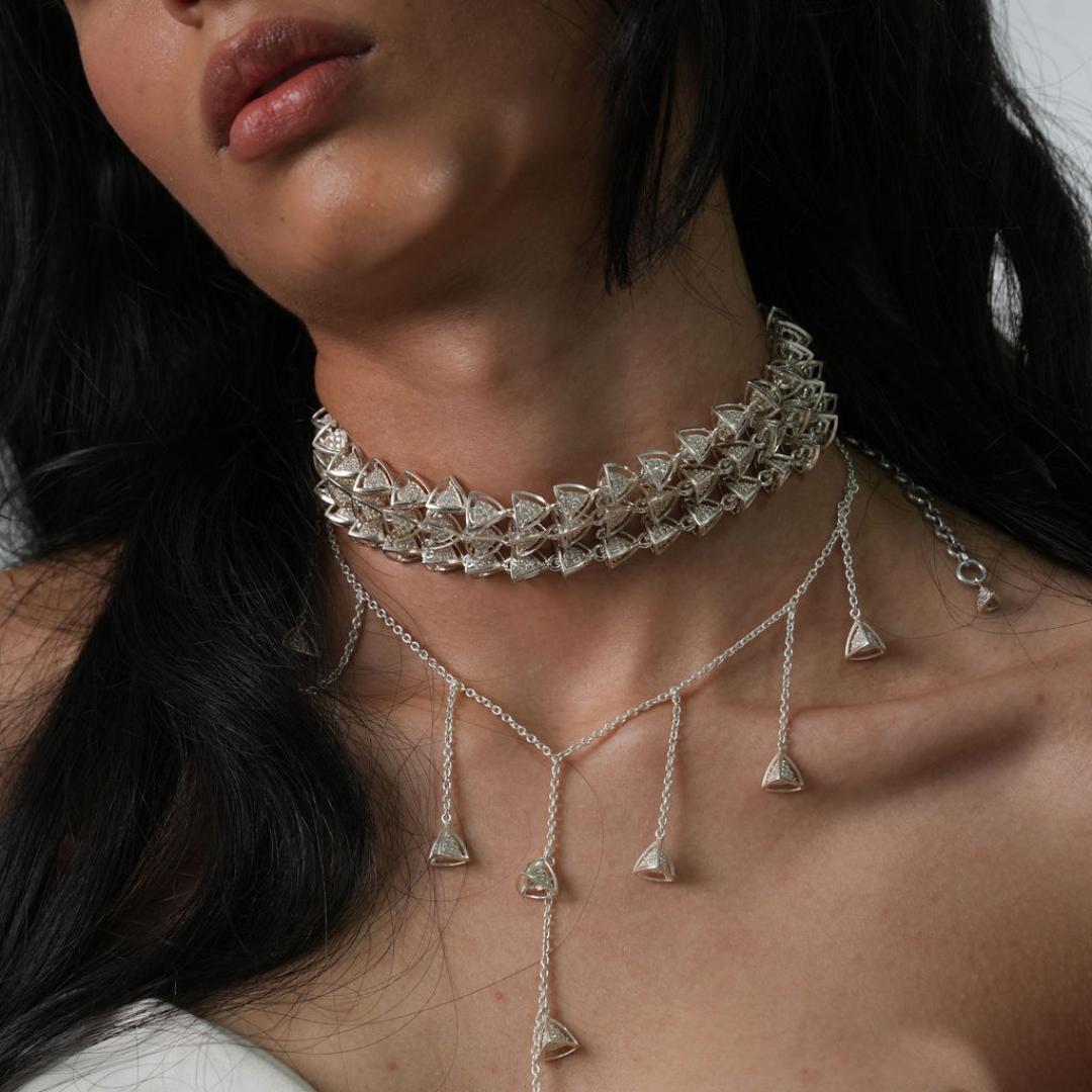 3 Space Frost Choker Necklace (925 Sterling Silver)