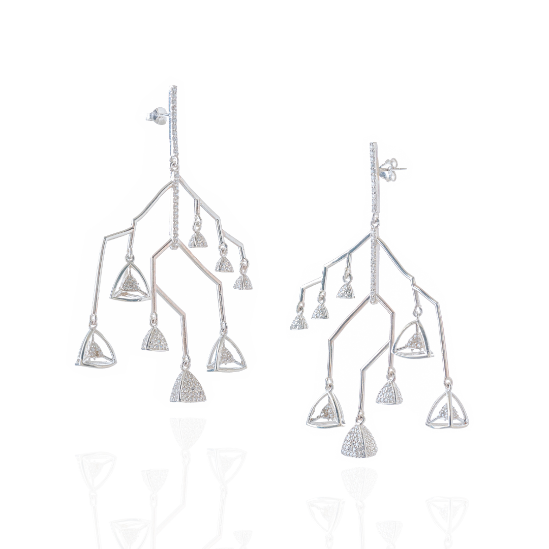 3 Space Dangle Branch Earrings (925 Sterling Silver)