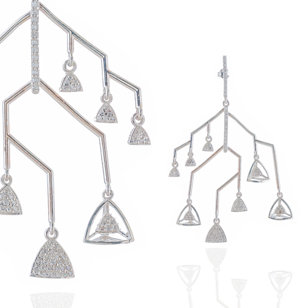 3 Space Dangle Branch Earrings (925 Sterling Silver)