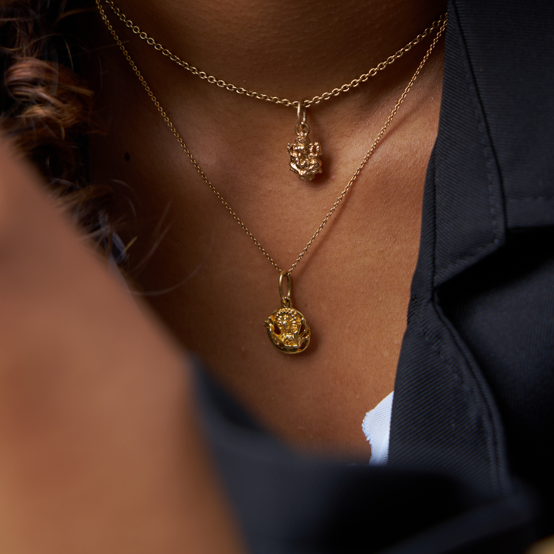 Charm of Goddess Durga Pendant-Gold (Mini Sculptural)
