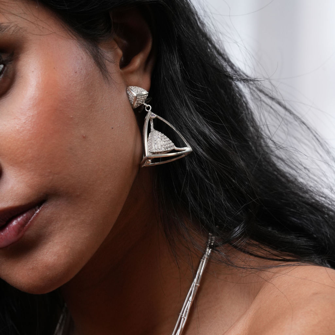 3 Space Galactic Halo Drop Earrings (925 Sterling Silver)